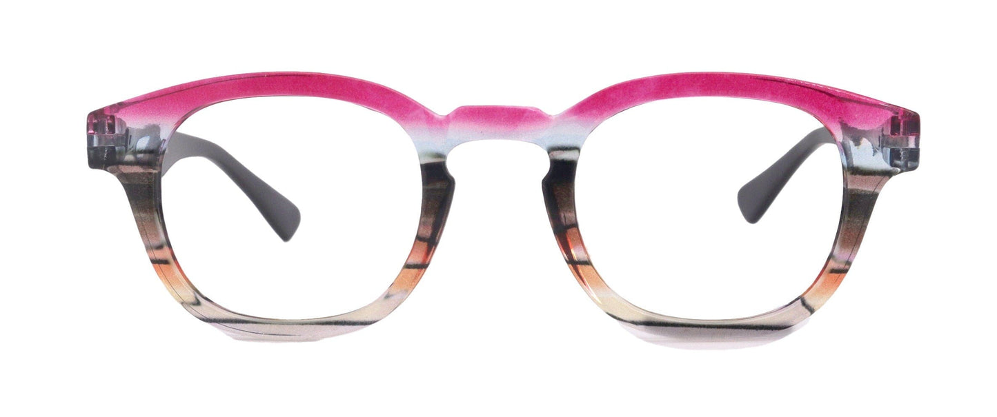 Premium Reading Glasses High End Readers +1.25 .. +4.00 (Rose, Brown Transparent) Round Optical Frames. NY Fifth Avenue.