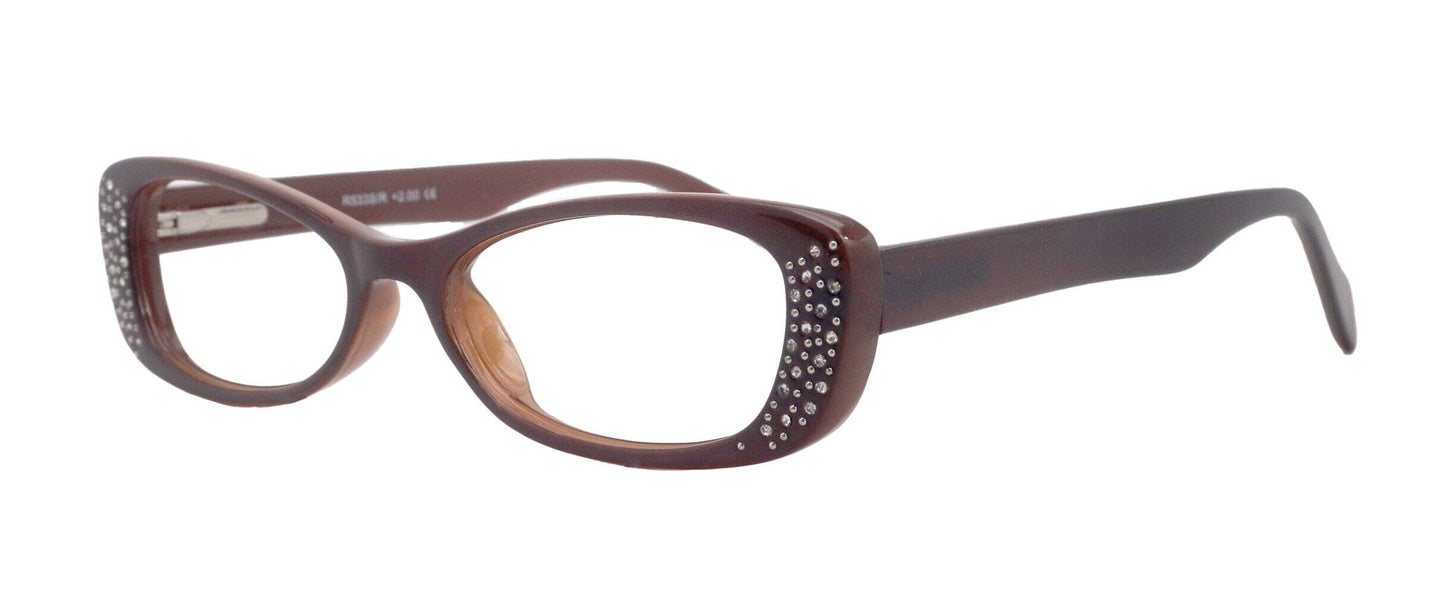 Premium Reading Glasses High End Reading Glass, Small Frame Brown +1.25 to +3.00 magnifying glasses, Cat Eye. optical Frames