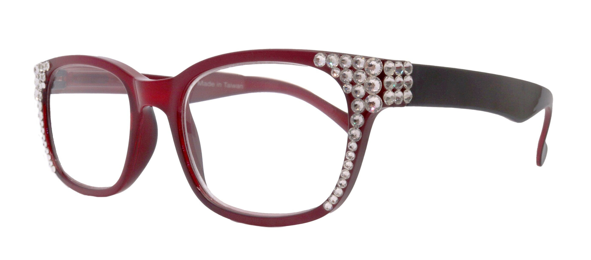 Rita, Bling Reading Glasses with European crystals +1.50 to +6 Magnifying Eyeglasses (Square) (Red) optical Frames