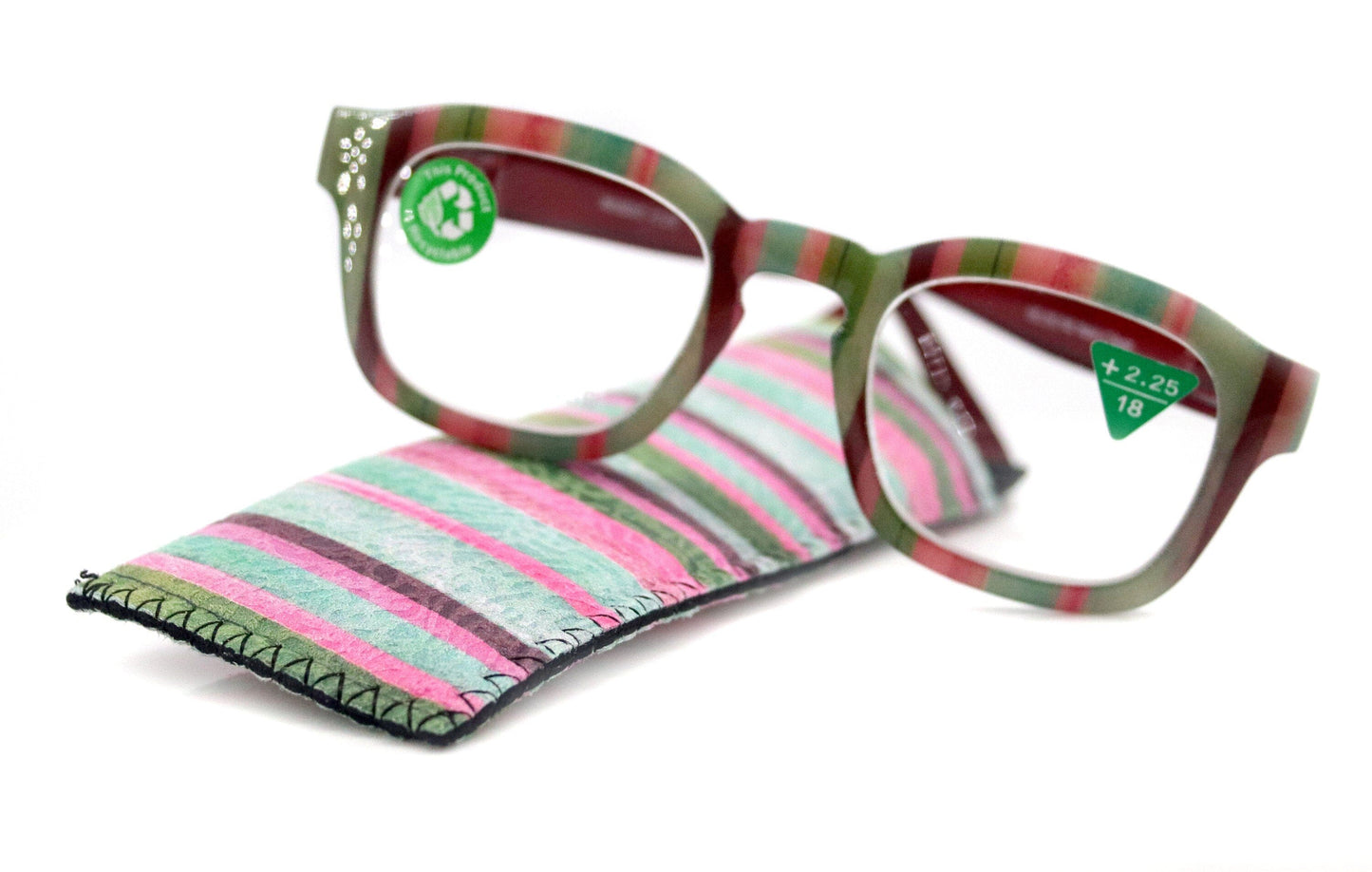 Rivera, (Premium) Reading Glasses, High End Readers +1.25 to +3 Magnifying Eyeglass, Candy (Burgundy, Green n Pink) Square, NY Fifth Avenue.