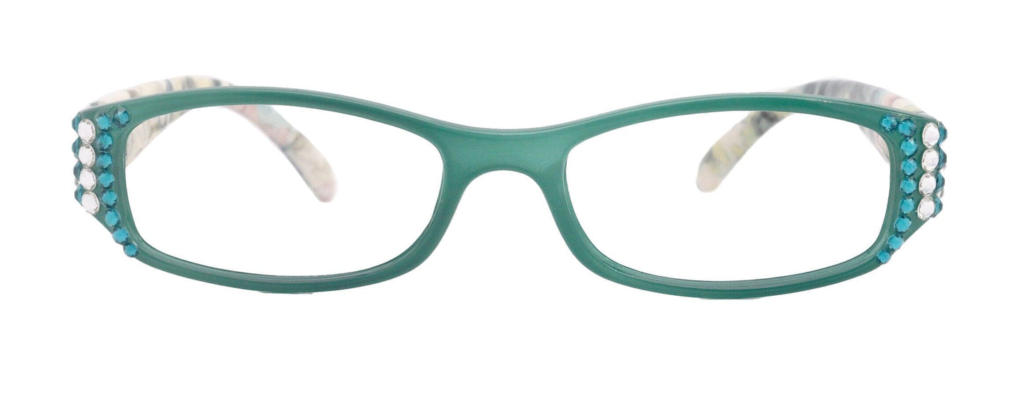 Rosie Bling Reading Glasses Women W (Clear N Turquoise) Genuine European Crystals (Turquoise / Green) NY Fifth Avenue