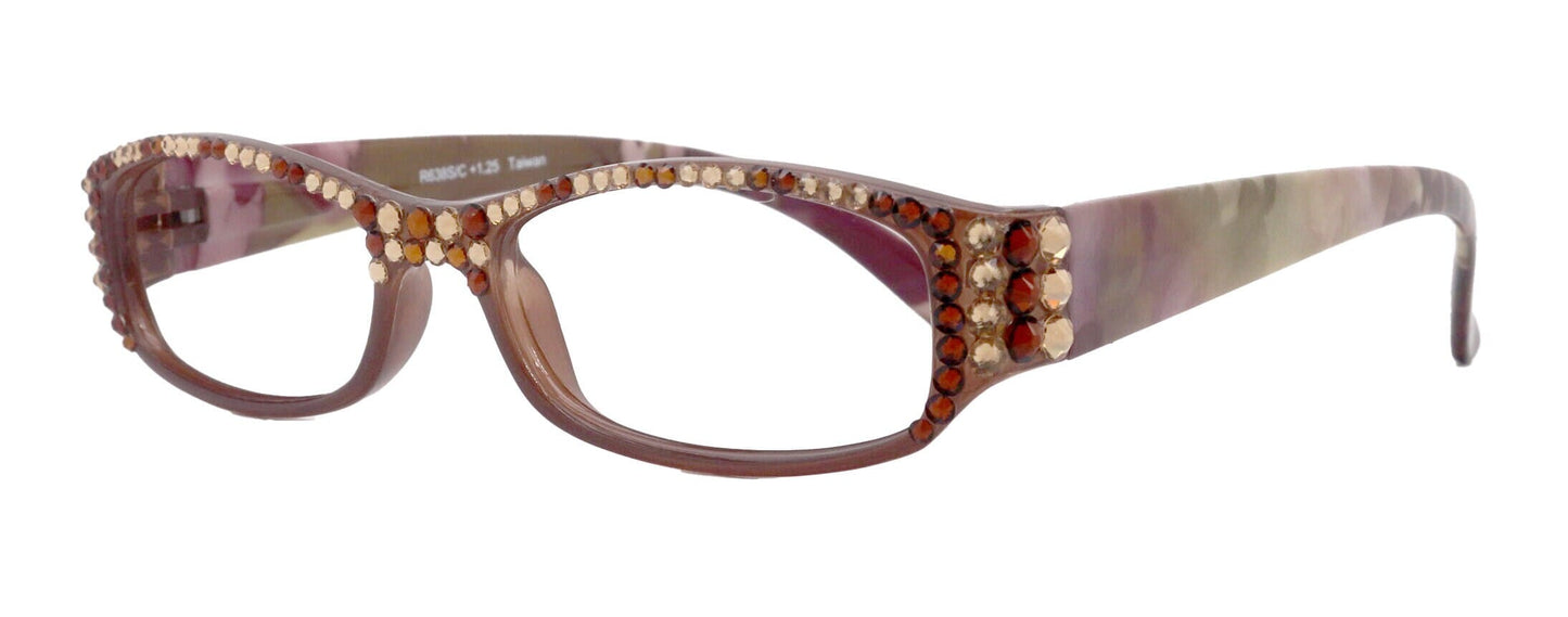 Rosie Bling Reading Glasses Women W (Ligth Colorado N Copper) Genuine European Crystals (Brown) NY Fifth Avenue