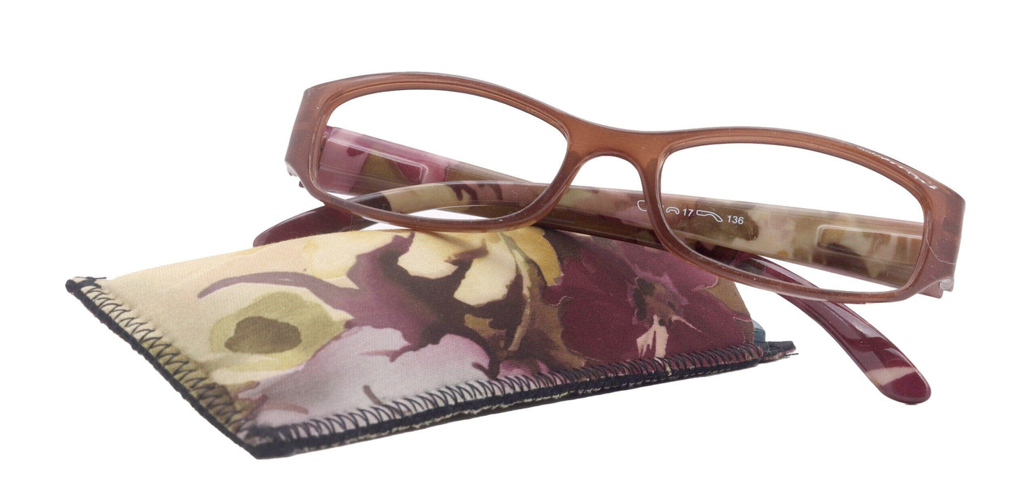 Rosie Premium Reading Glasses, Fashion Reader (Flower Brown) Print, Oval Shape +4 High Magnification, NY Fifth Avenue