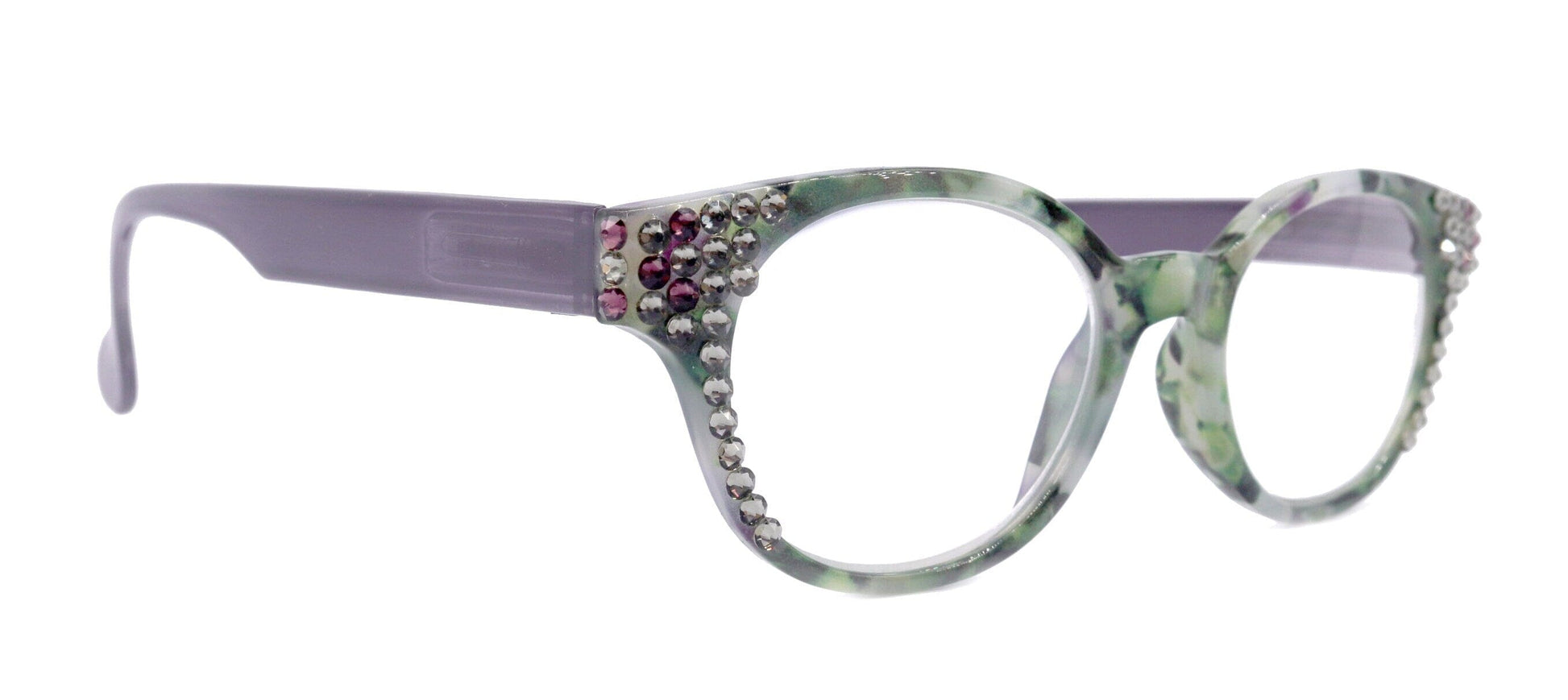 Sally, (Bling) Women Reading Glasses W (Black Diamond, Amethyst) Genuine European Crystals, Round +1.25 ..+4 (Purple, Green) NY Fifth Avenue