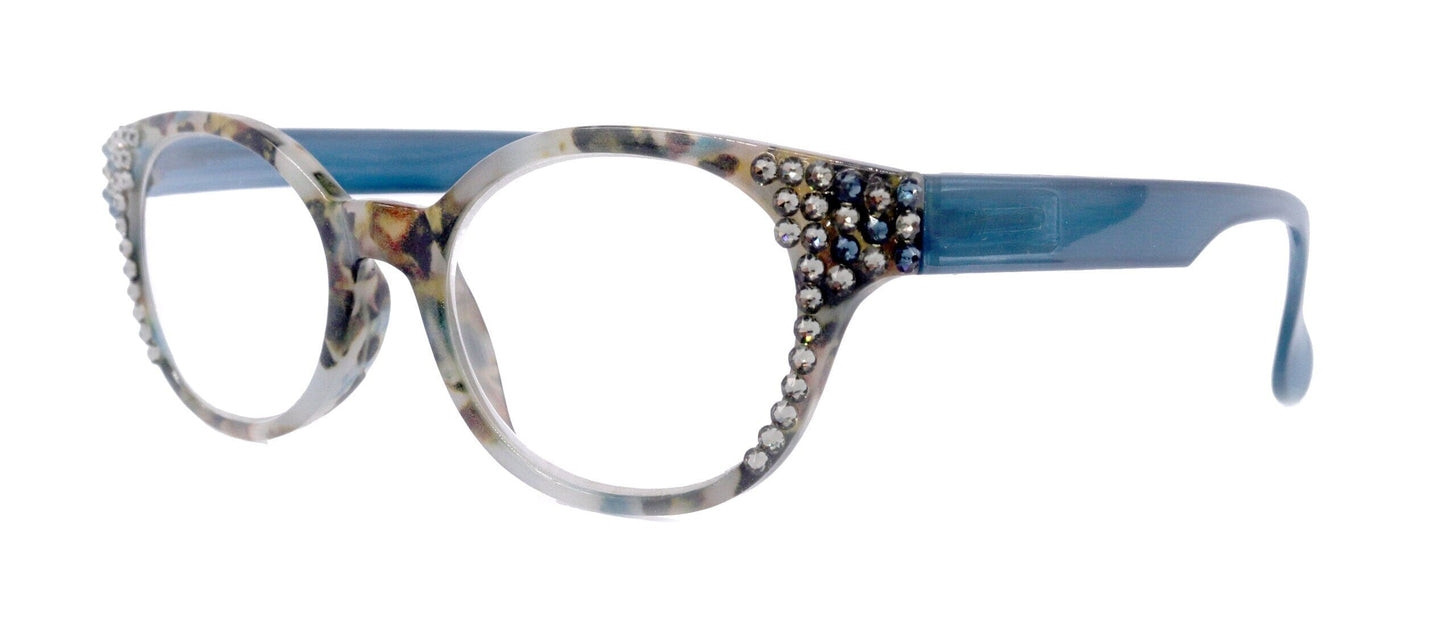 Sally, (Bling) Women Reading Glasses W (Black Diamond, Montana) Genuine European Crystals, +1.25..+3 (Blue) Tortoiseshell. NY Fifth Avenue