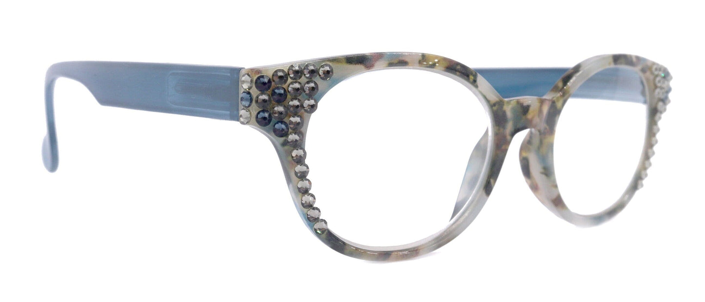 Sally, (Bling) Women Reading Glasses W (Black Diamond, Montana) Genuine European Crystals, +1.25..+3 (Blue) Tortoiseshell. NY Fifth Avenue