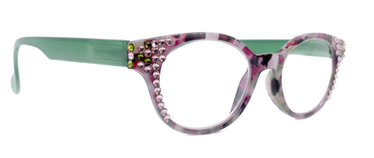 Sally, (Bling) Women Reading Glasses W (Light Amethyst, Olivine) Genuine European Crystals, Round +1.25 ..+4 (Green, Purple) NY Fifth Avenue