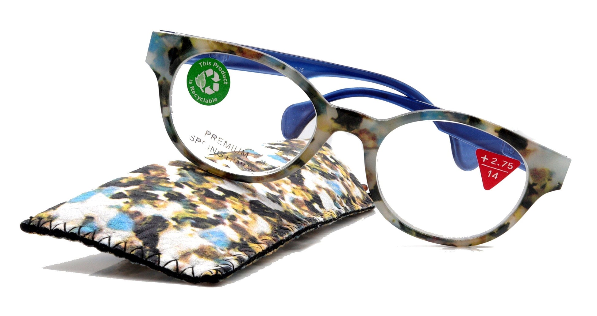 Sally, (Premium) Reading Glasses, High End Readers +1.25..+3 Magnifying Glasses, Round Optical Frames (Tortoise Brown Blue) NY Fifth Avenue.