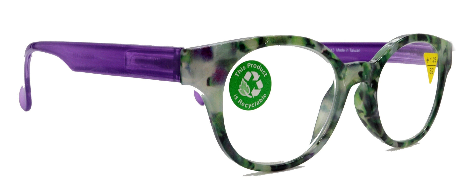 Sally, (Premium) Reading Glasses High End Readers +1.25..+3 Magnifying Glasses, Round Optical Frames (Tortoise Green Purple) NY Fifth Avenue