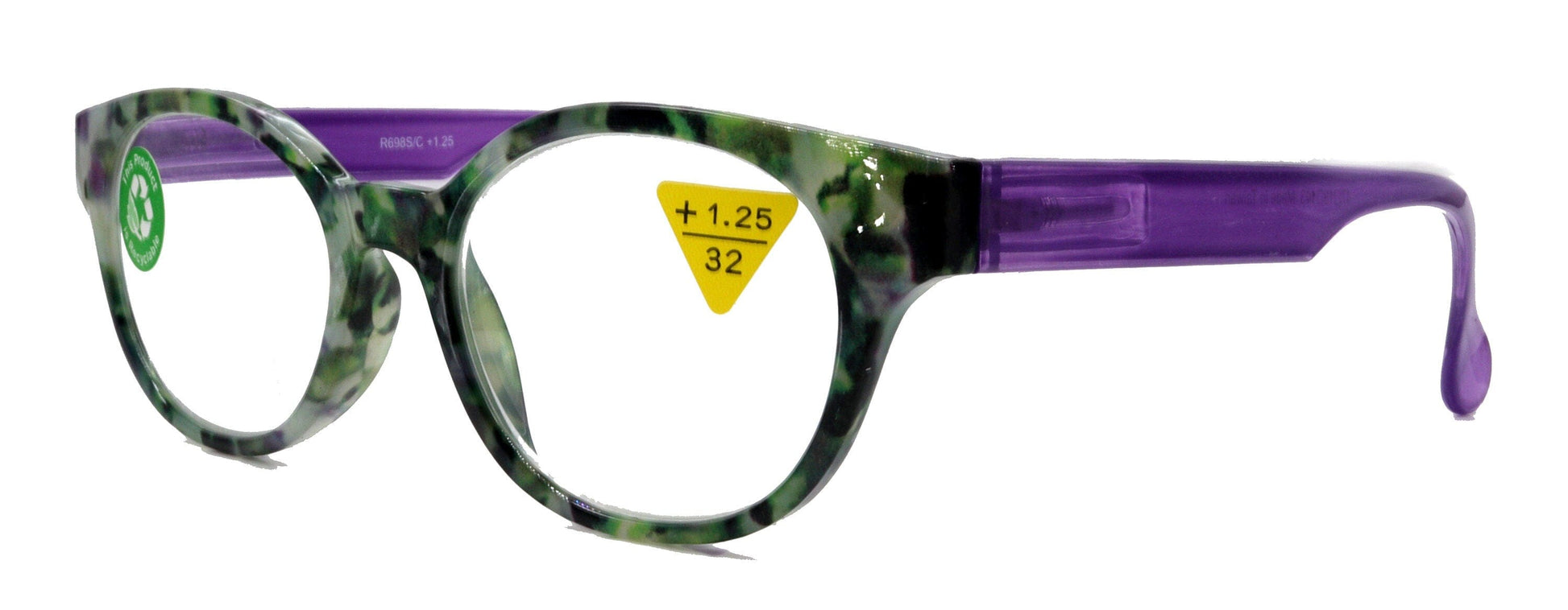 Sally, (Premium) Reading Glasses High End Readers +1.25..+3 Magnifying Glasses, Round Optical Frames (Tortoise Green Purple) NY Fifth Avenue