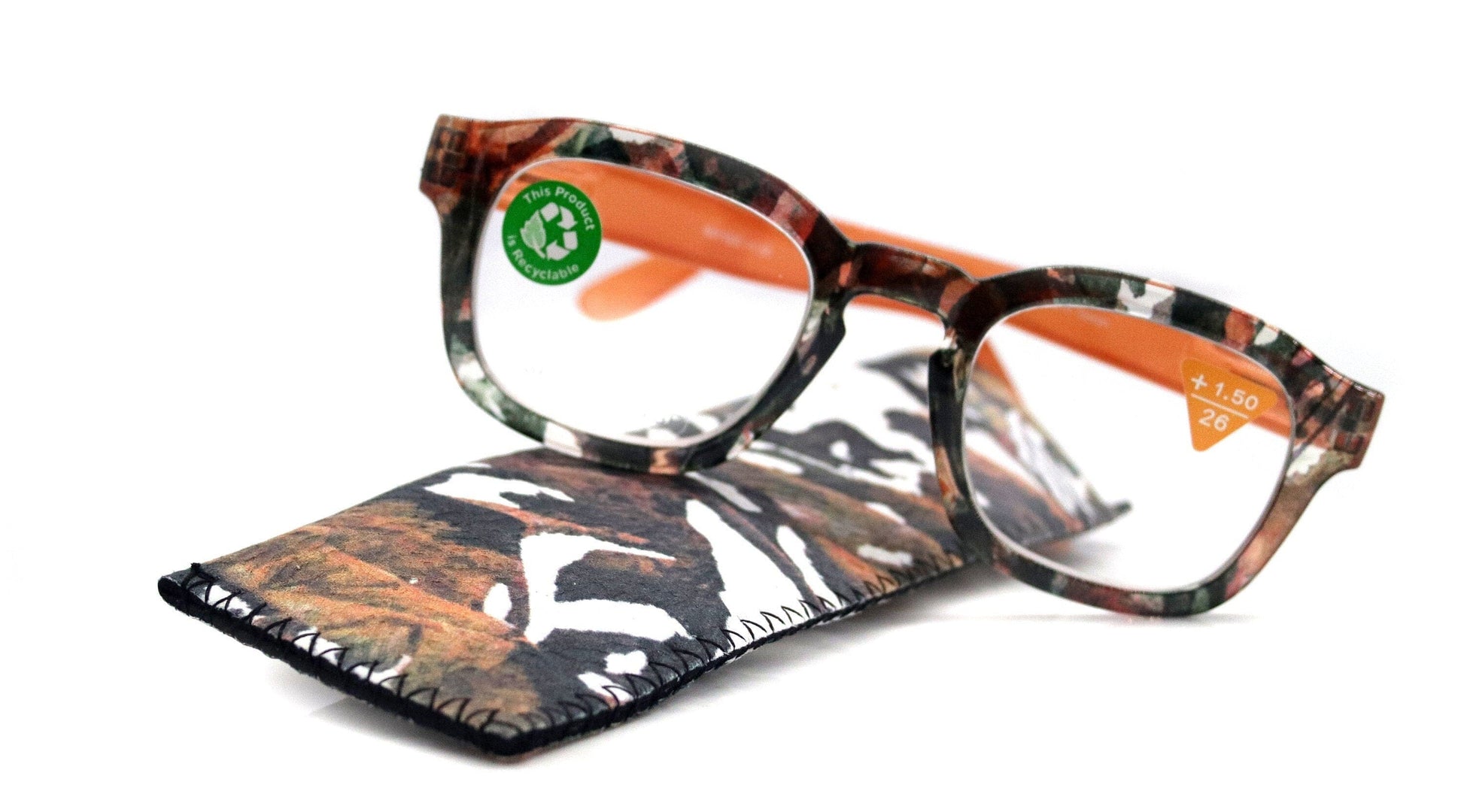 Sasha, (Premium) Reading Glasses High End Readers, Magnifying Eyeglasses (Black n Orange) Camo Square Optical Frames NY Fifth Avenue