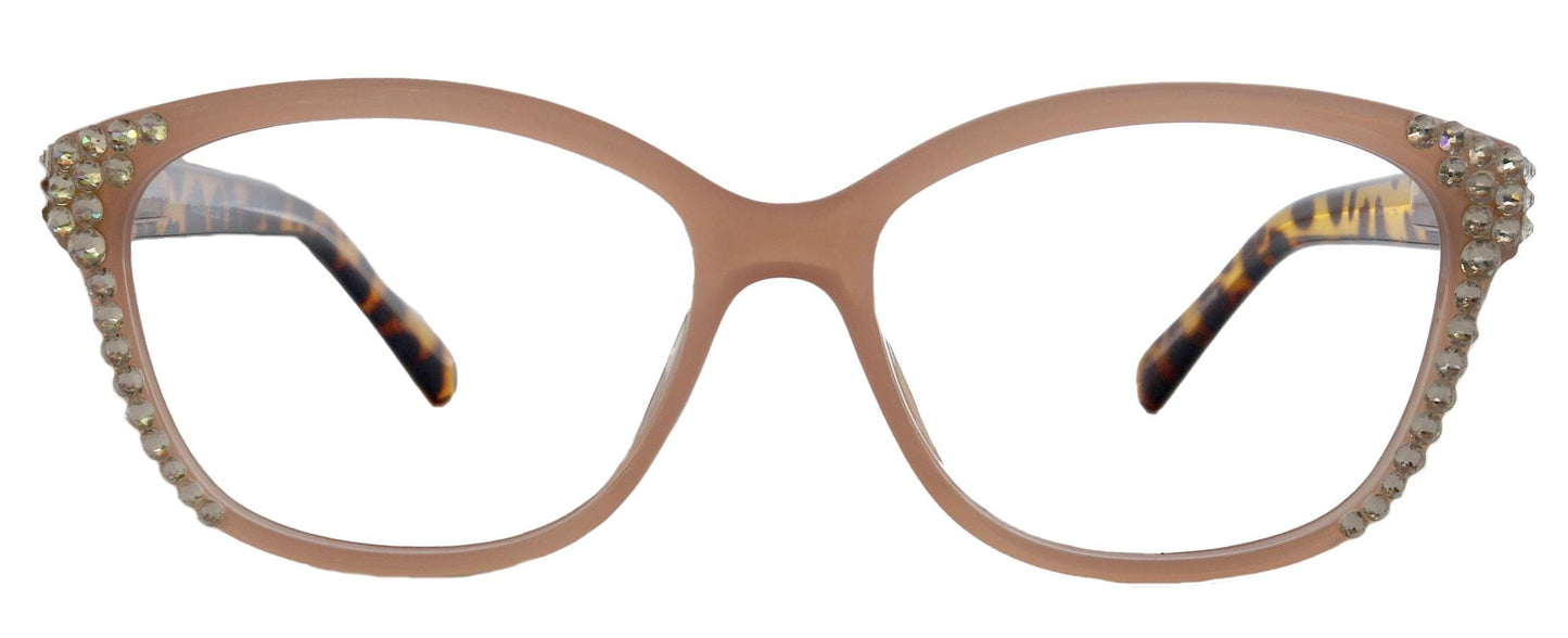 Savannah, (Bling) Reading Glasses 4 Women W (Clear) Genuine European Crystals +1.25..+3 (Tortoise Brown n Tan) NY Fifth Avenue.