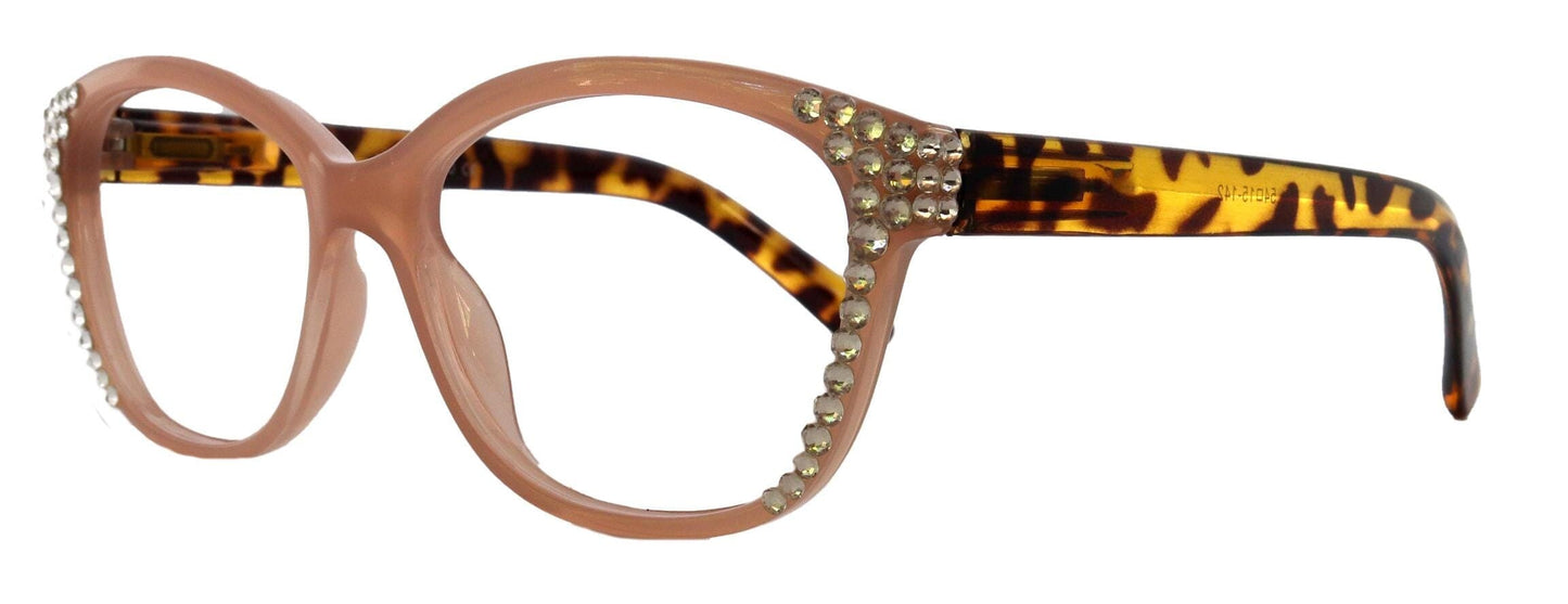 Savannah, (Bling) Reading Glasses 4 Women W (Clear) Genuine European Crystals +1.25..+3 (Tortoise Brown n Tan) NY Fifth Avenue.