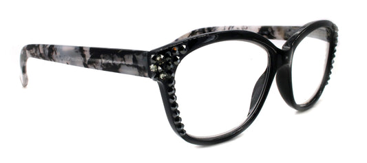 Savannah, (Bling) Reading Glasses Women W (Blk Diamond, Hematite)Genuine European Crystals. +1.25..+3 (Tortoise Grey Black) NY Fifth Avenue