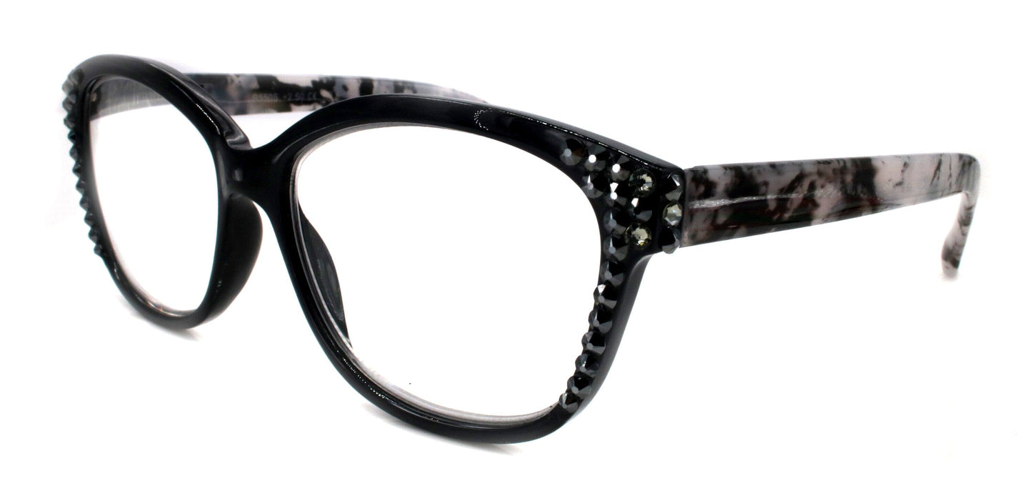 Savannah, (Bling) Reading Glasses Women W (Blk Diamond, Hematite)Genuine European Crystals. +1.25..+3 (Tortoise Grey Black) NY Fifth Avenue