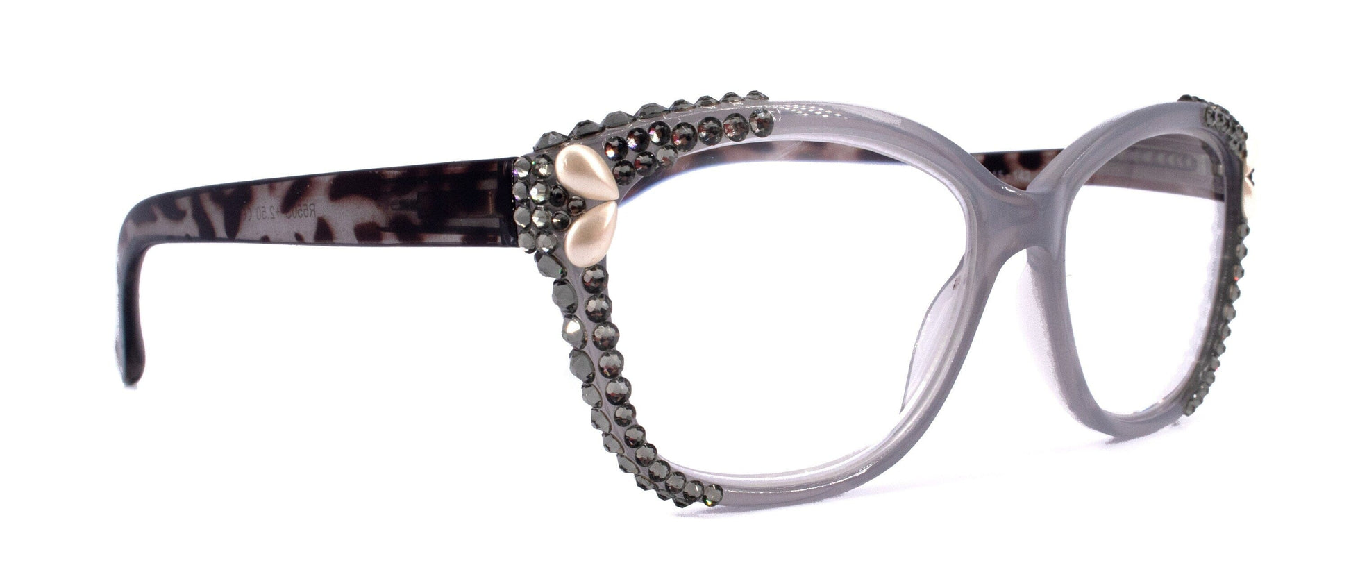 Savannah, (Bling) Women Reading Glasses W (2X line) (Black Diamond, Pearl Teardrop) Genuine European Crystals. NY Fifth Avenue