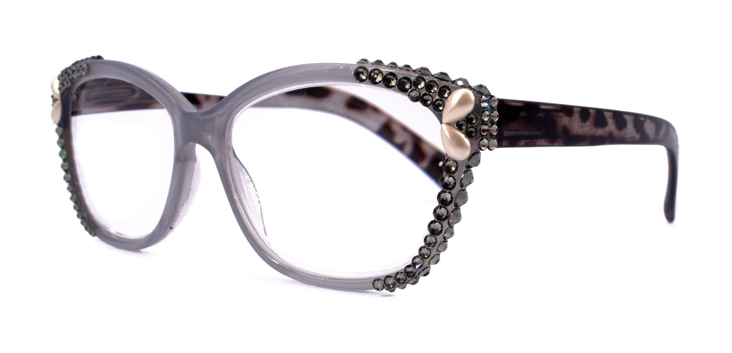 Savannah, (Bling) Women Reading Glasses W (2X line) (Black Diamond, Pearl Teardrop) Genuine European Crystals. NY Fifth Avenue