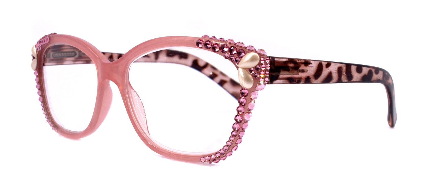 Savannah, (Bling) Women Reading Glasses W (2X line) (Light Rose, Rose, Pearl Teardrop)Genuine European Crystals. (Pink) NY Fifth Avenue.