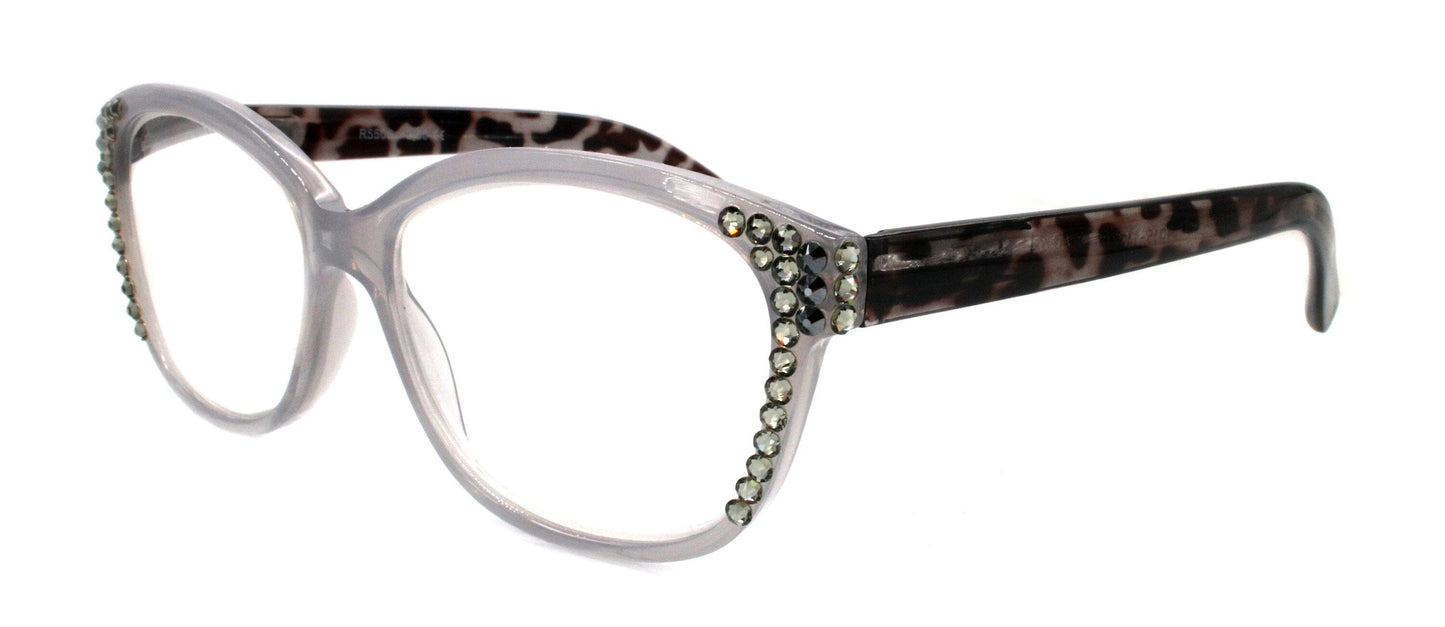 Savannah, (Bling)ReadingGlasses 4 Women W (Black Diamond)Genuine European Crystals, Square +1.25 +3 (Tortoise Black n Grey) NY Fifth Avenue.