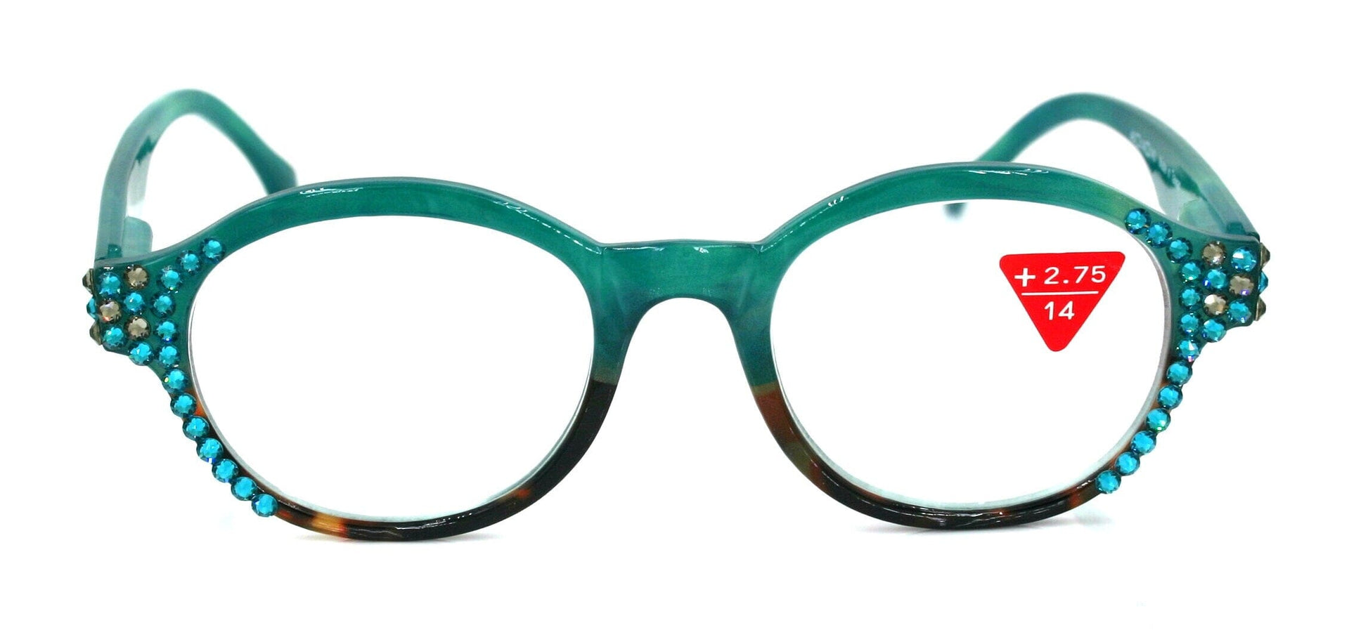 The Alchemist, (Bling) Round Women Reading Glasses W (Blue Zircon, L. Colorado) Genuine European Crystals (Green) Circle. NY Fifth Avenue