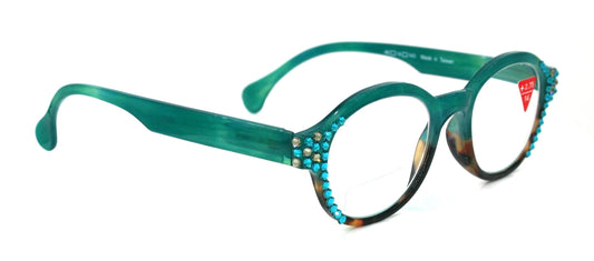 The Alchemist, (Bling) Round Women Reading Glasses W (Blue Zircon, L. Colorado) Genuine European Crystals (Green) Circle. NY Fifth Avenue