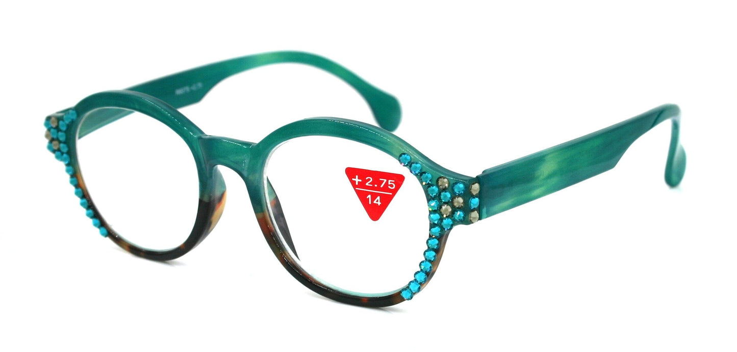 The Alchemist, (Bling) Round Women Reading Glasses W (Blue Zircon, L. Colorado) Genuine European Crystals (Green) Circle. NY Fifth Avenue