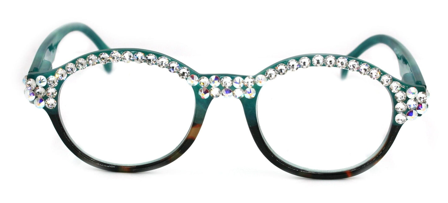 The Alchemist, (Bling) Round Women Reading Glasses W (Full TOP) (Clear, AB Aurora Borealis) Genuine European Crystals NY Fifth Avenue