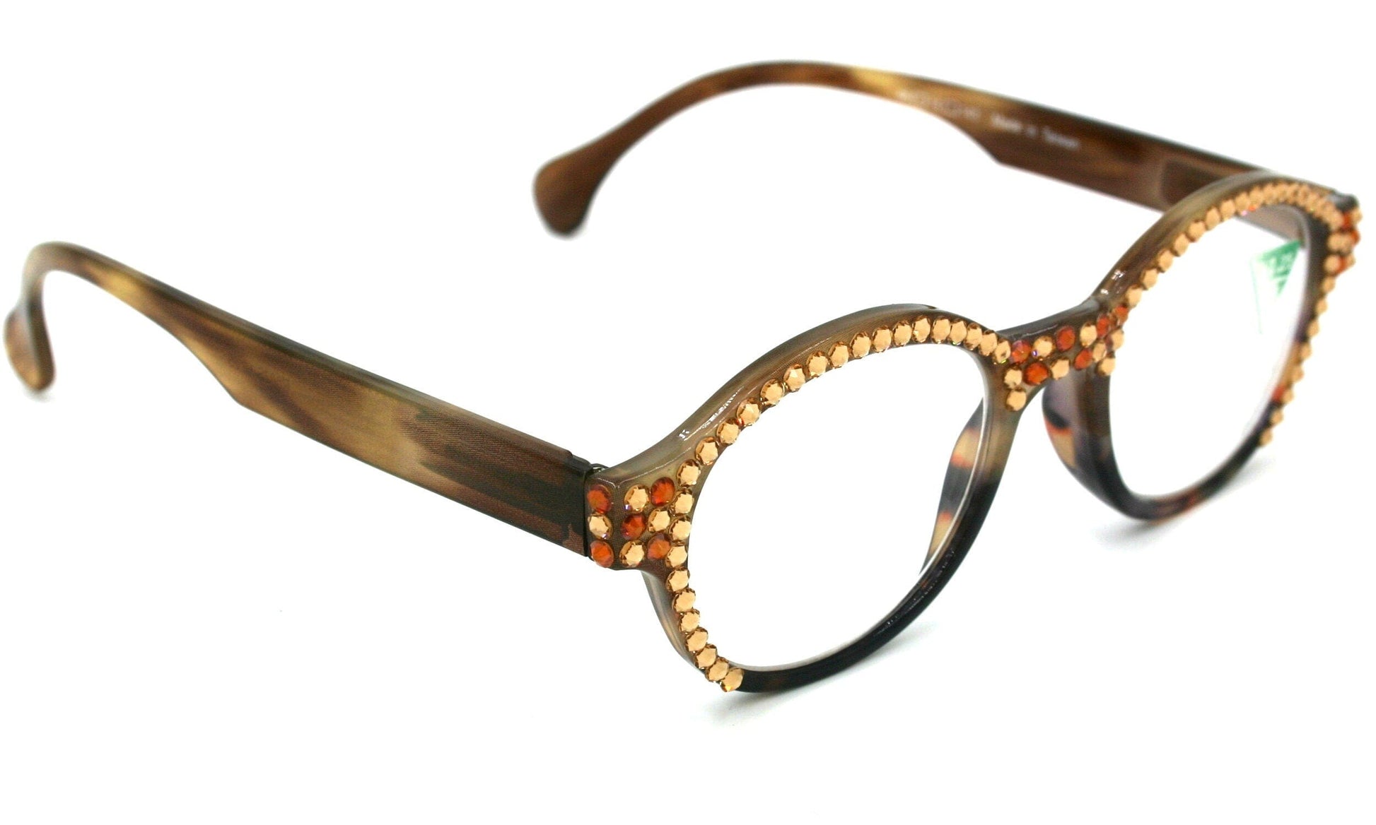 The Alchemist, (Bling) Round Women Reading Glasses W (L. Colorado, Cooper) Genuine European Crystals (Marble Brown) NY Fifth Avenue