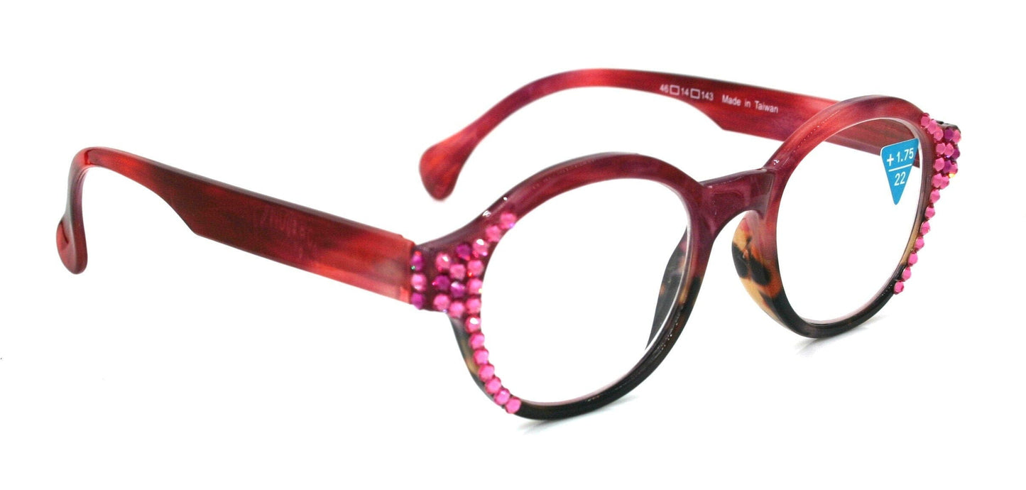 The Alchemist, (Bling) Round Women Reading Glasses W (Light Rose, Rose) Genuine European Crystals (Pink, Brown) Circle. NY Fifth Avenue