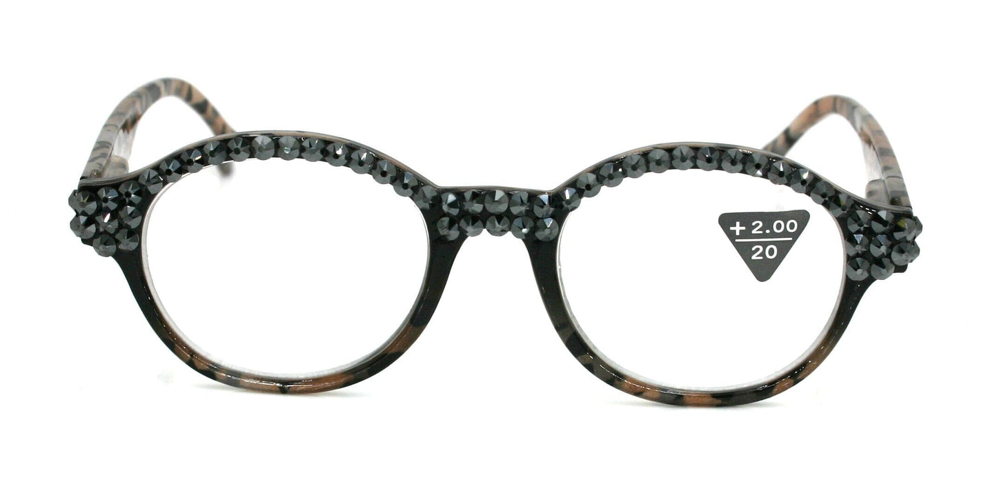 The Alchemist, (Bling) Women Reading Glasses W (Hematite) Genuine European Crystals (Black, Tortoise Brown) Round Circle. NY Fifth Avenue