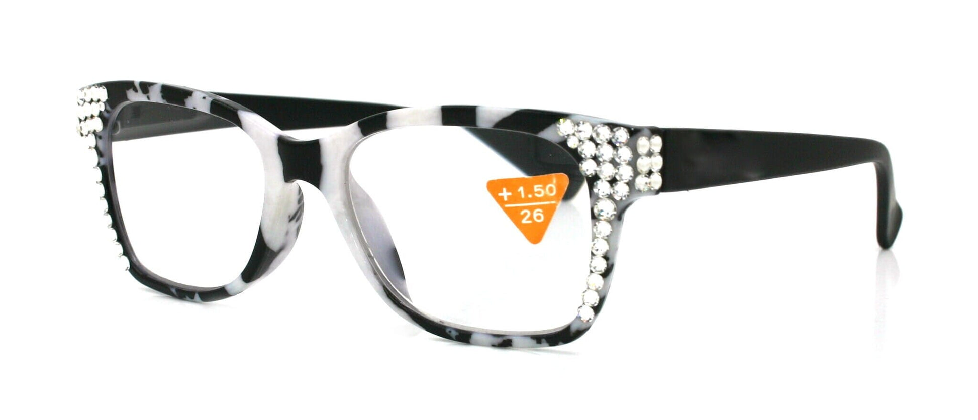 The Bohemian, (Bling) Reading Glasses 4 Women w (Clear)Genuine European Crystals.+1.25 .. +4 (Black n White Tortoise shell)