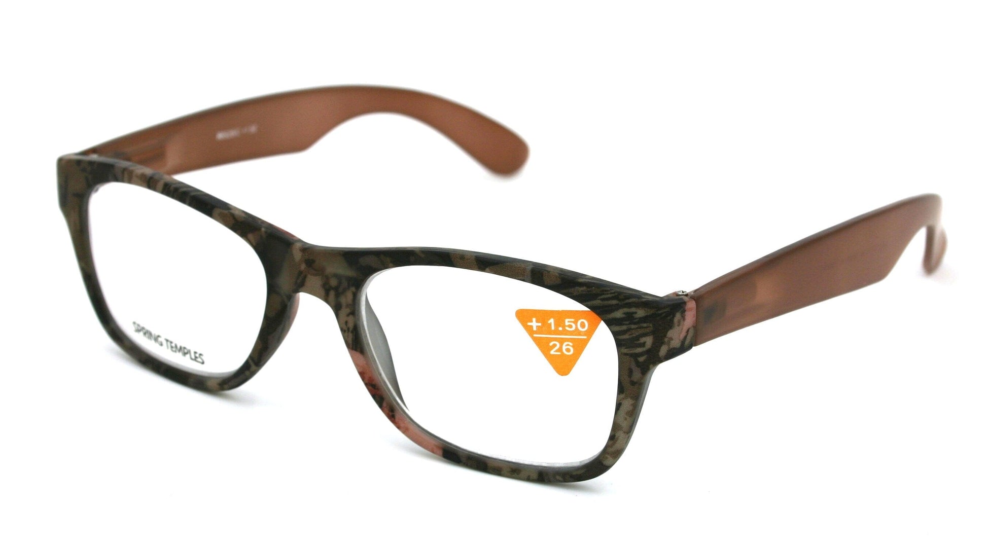 The Forester, (Premium) Reading Glasses, High End Reader +1.25 to +3 Magnifying Wayfarer Style (Brown Camouflage) Frame. NY Fifth Avenue