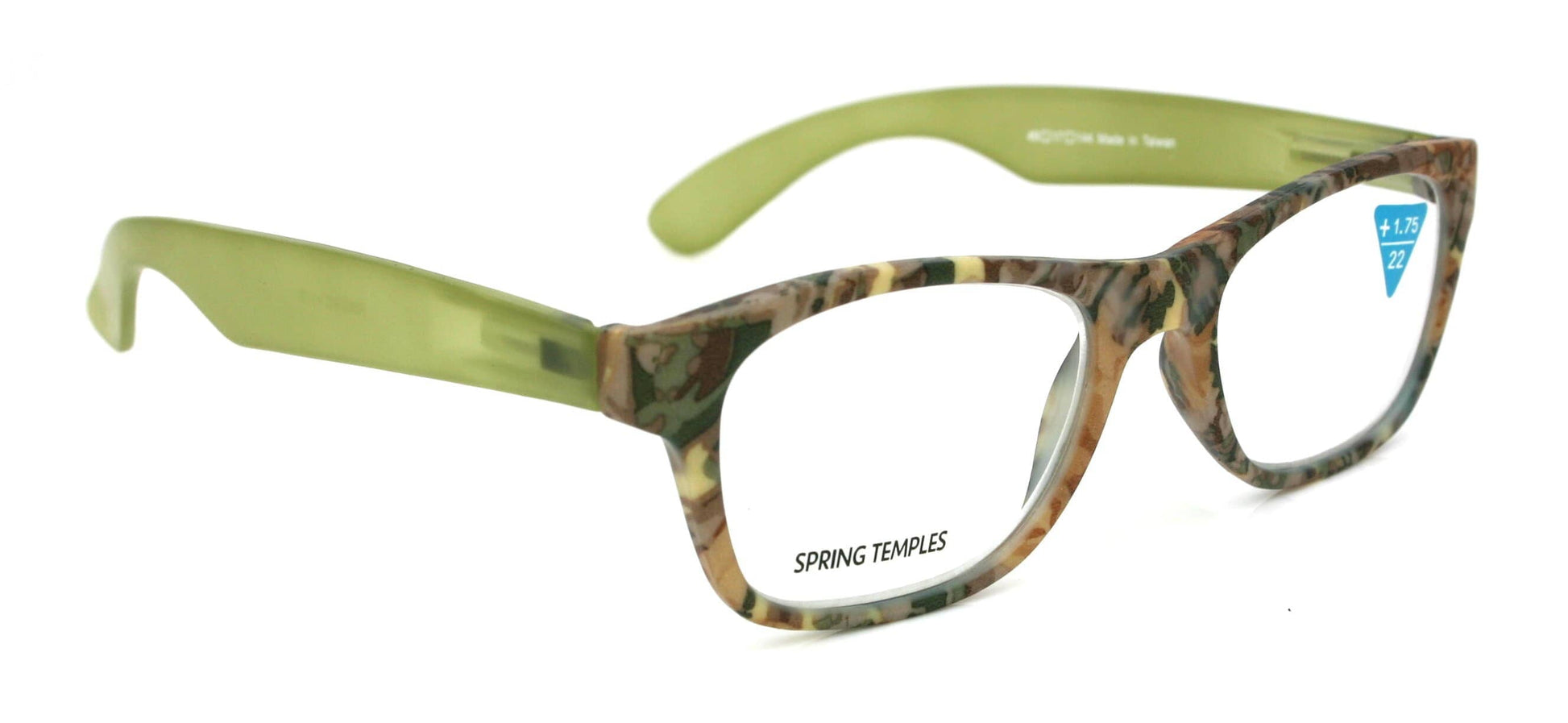 The Forester, (Premium) Reading Glasses, High End Reader +1.25 to +3 Magnifying Wayfarer Style (Green Camouflage) Frame. NY Fifth Avenue