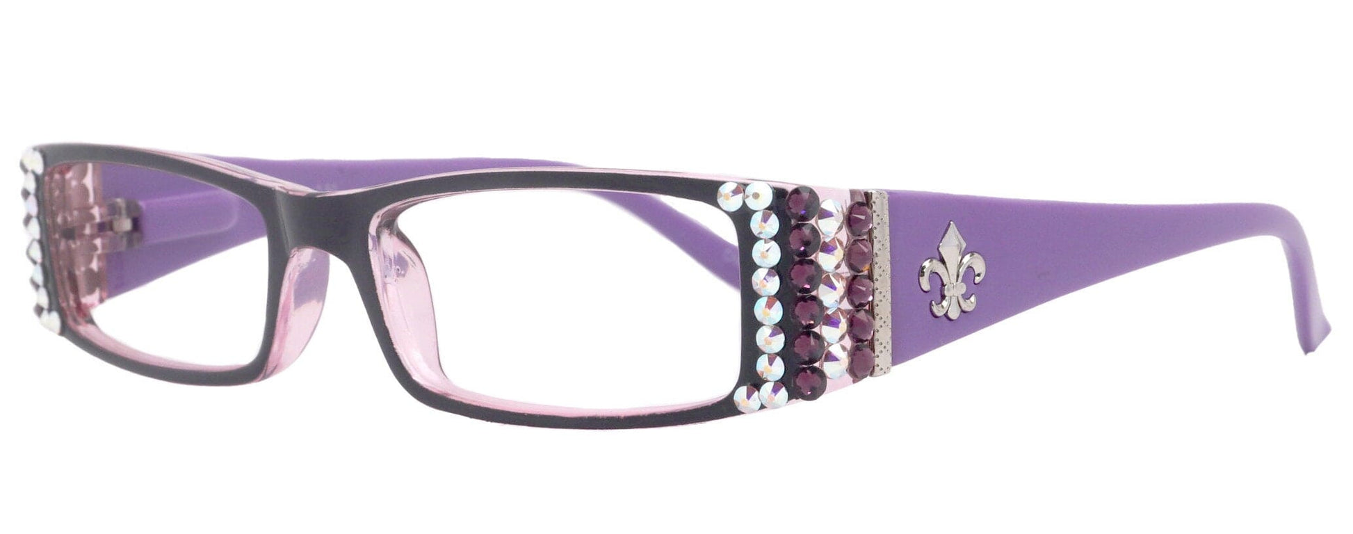 The French, (Bling) (Fleur De Lis) Women Reading Glasses W Genuine European AB n Amethyst Crystals +1 .. +3 (Purple) Frame, NY Fifth Avenue