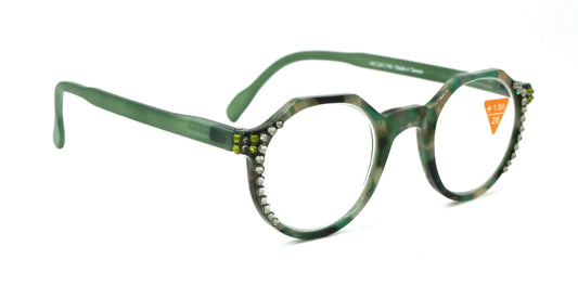 The Hexagon, (Bling) Women Reading Glasses W (Black Diamond, Olivine) Genuine European Crystals , (Green, Tortoise Shell) NY Fifth Avenue