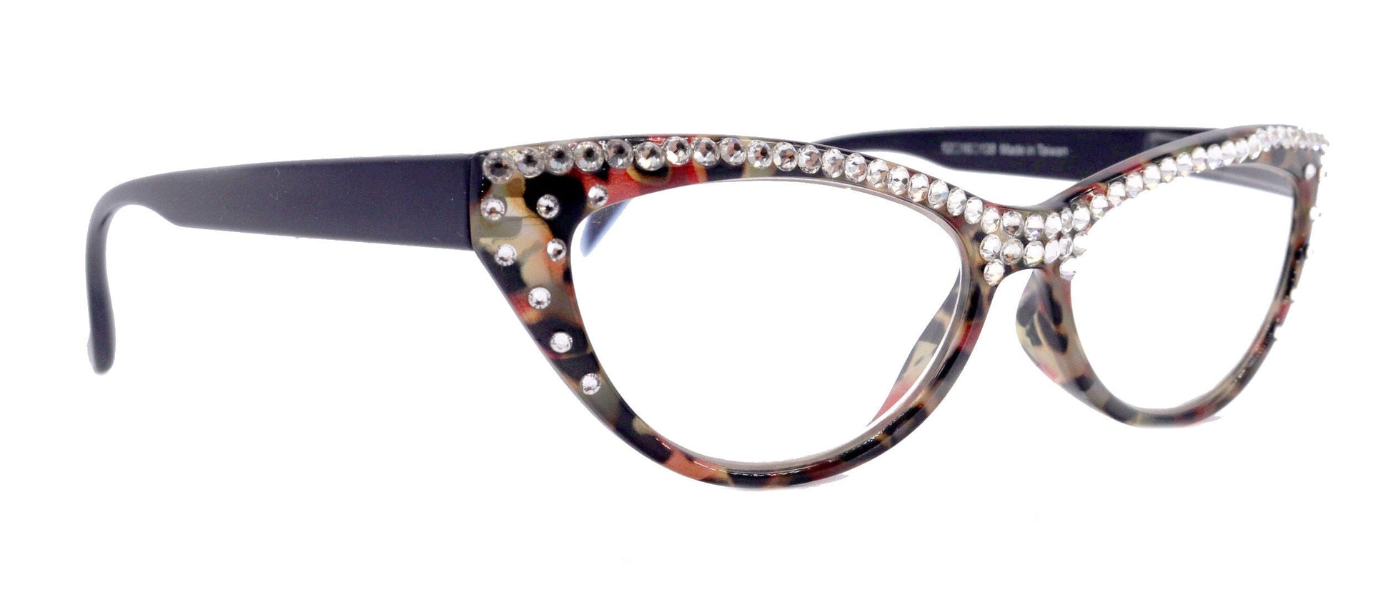 The Lynx, (Bling) Reading Glasses 4 Women W (Full Top) (Clear) Genuine European Crystals, Magnifying Cat Eye (Leopard Red) NY Fifth Avenue