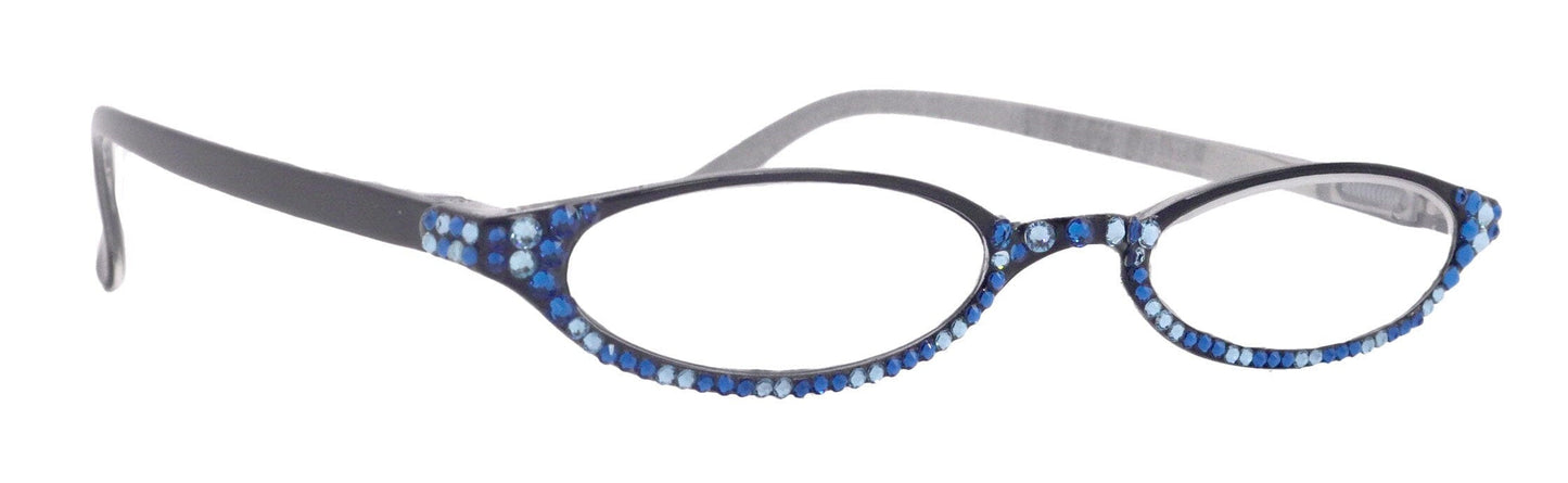 The Marvelous, (Bling) Women Reading Glasses W (Full Bottom) (Blue Multi) Genuine European Crystals +1.50..+2.75 (Black) NY Fifth Avenue