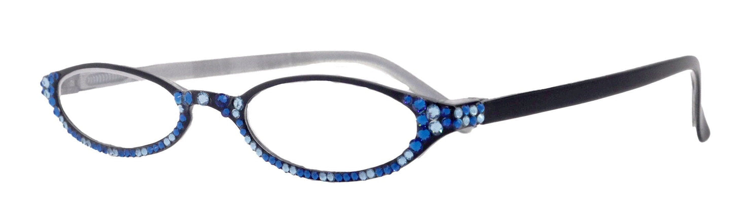 The Marvelous, (Bling) Women Reading Glasses W (Full Bottom) (Blue Multi) Genuine European Crystals +1.50..+2.75 (Black) NY Fifth Avenue