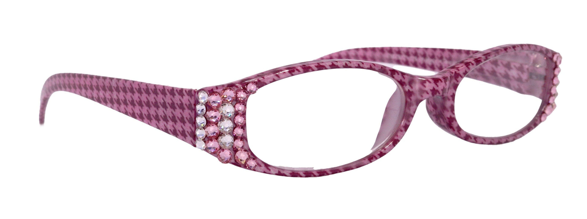 The Scottish, (Bling) Reading Glasses Embellished w (Rose, Clear) (Hounds Tooth Check) Rectangular (Pink) NY Fifth Avenue