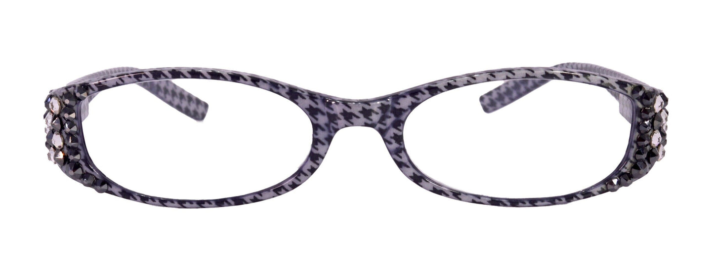 The Scottish, (Bling) Reading Glasses with (Clear, Hematite) (Hounds Tooth Check) Rectangular (Black) NY Fifth Avenue