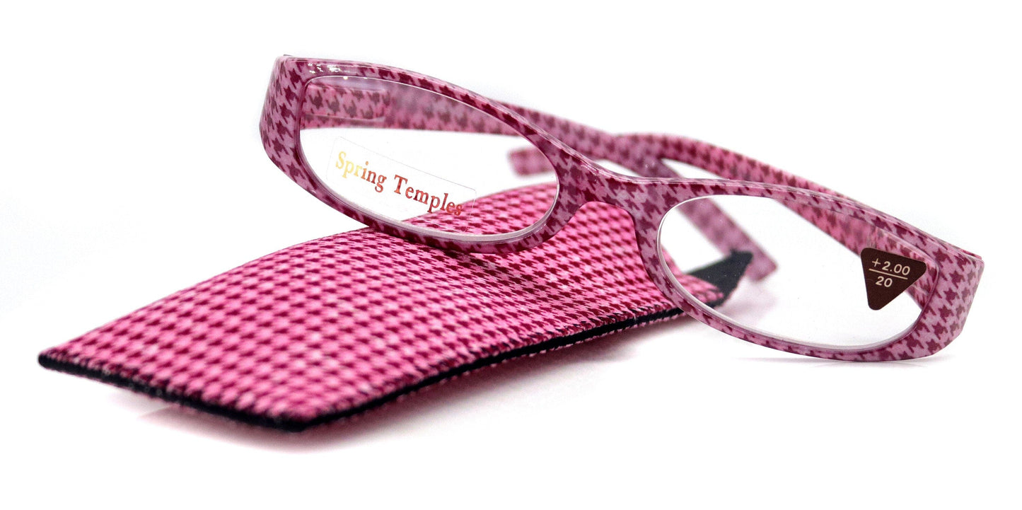 The Scottish, (Premium) Reading Glasses, High End Readers (Pink) Hound Tooth +1.25.. +3 Magnifying Eyeglasses. Houndstooth NY Fifth Avenue