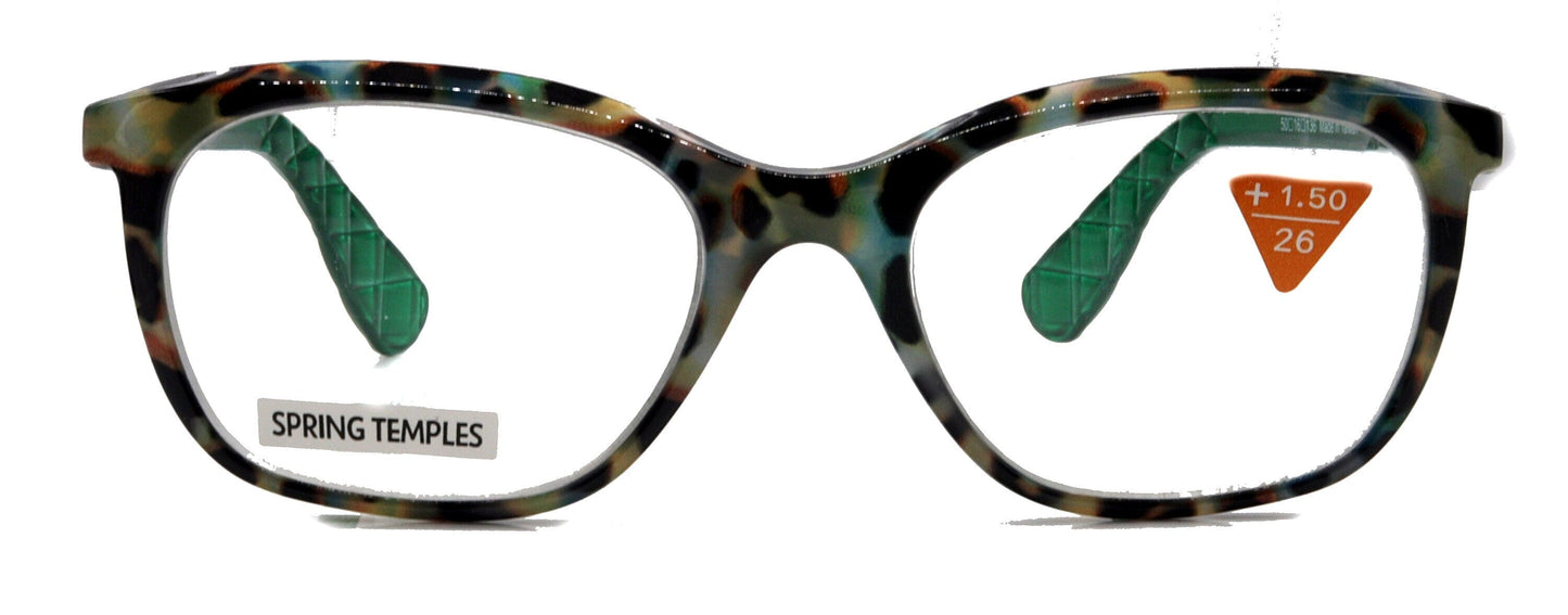 Venus, (Premium) Reading Glasses, High End Readers +1.25..+4 Magnifying glasses, Rectangular. Optical Frame (Tortoise Green) NY Fifth Avenue