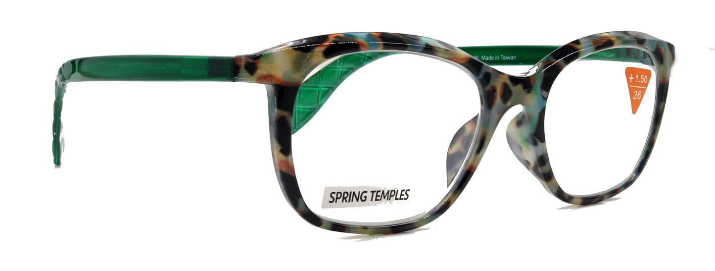 Venus, (Premium) Reading Glasses, High End Readers +1.25..+4 Magnifying glasses, Rectangular. Optical Frame (Tortoise Green) NY Fifth Avenue