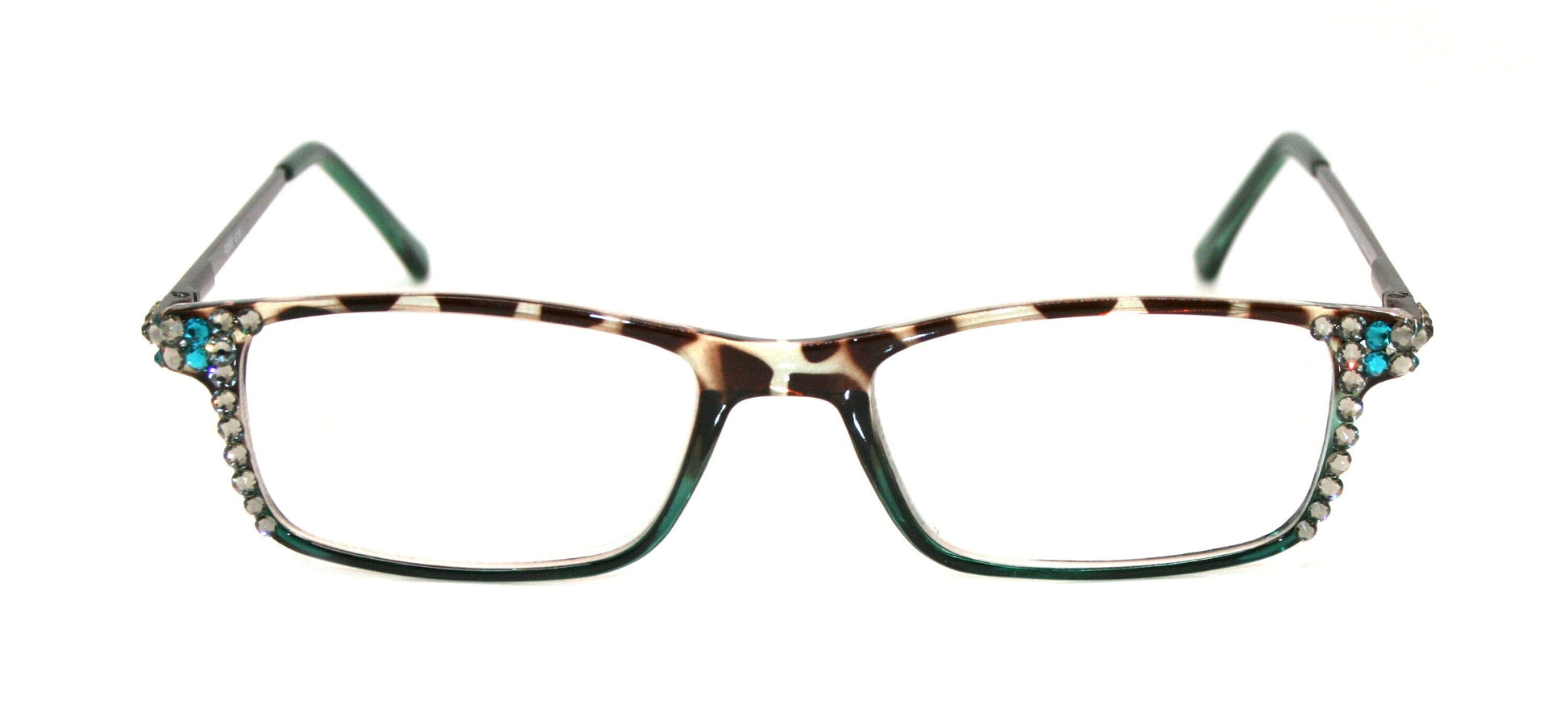 Vienna, (Bling) Women Reading Glasses W (Black Diamond, Blue Zircon Genuine European Crystals +1.25 +3 (TortoiseShell Green) NY Fifth Avenue