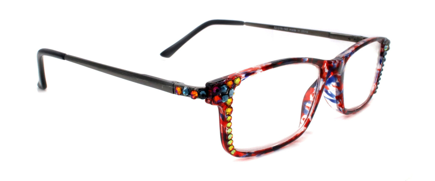 Vienna, (Bling) Women Reading Glasses W (Volcano, Montana Blue) (Tortoise Shell + Red) Frame. NY Fifth Avenue