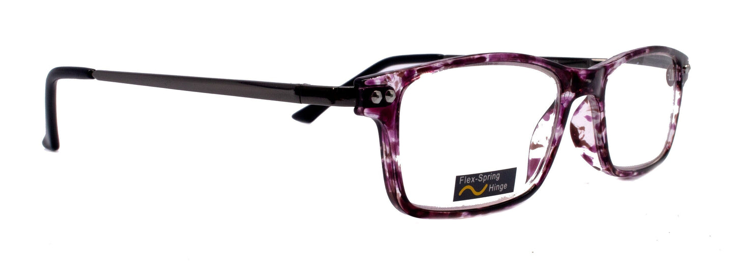 Vienna, (Premium) Reading Glasses High End Readers (TortoiseShell Purple) Rectangular +1.25..+3 Magnifying Metal Thin Temple NY Fifth Avenue