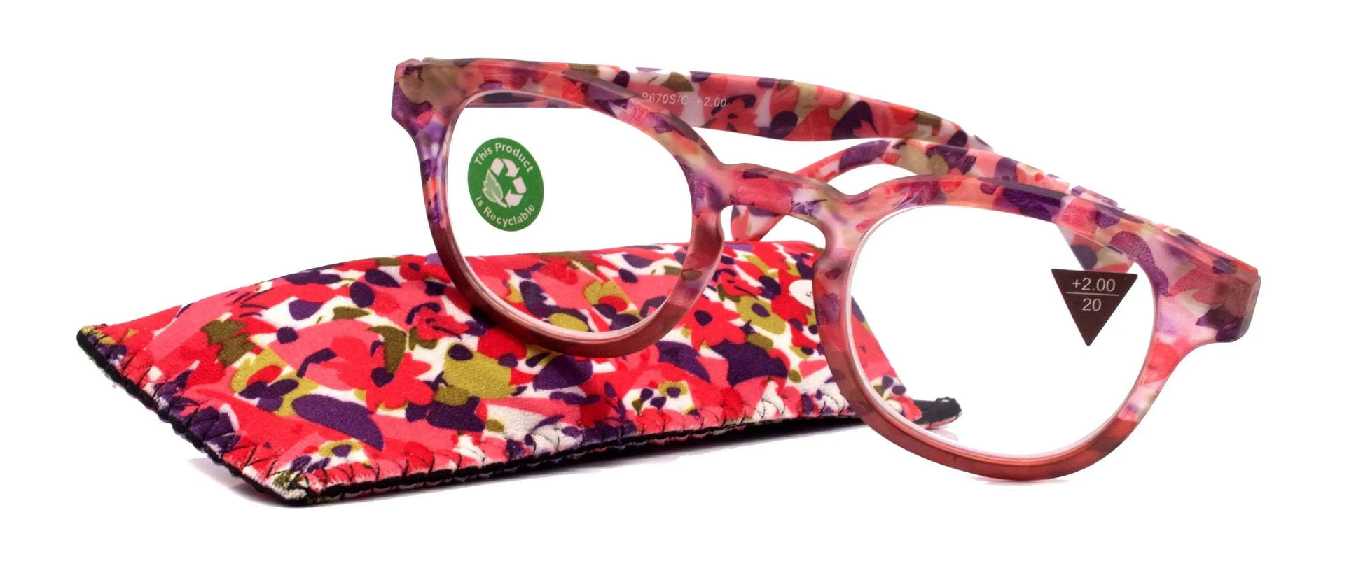 Autumn, (Premium) Reading Glasses High End Readers +1.25, +1.50 to +3.00 Round Style. optical Frame, (Pink, Purple Floral) NY Fifth Avenue.
