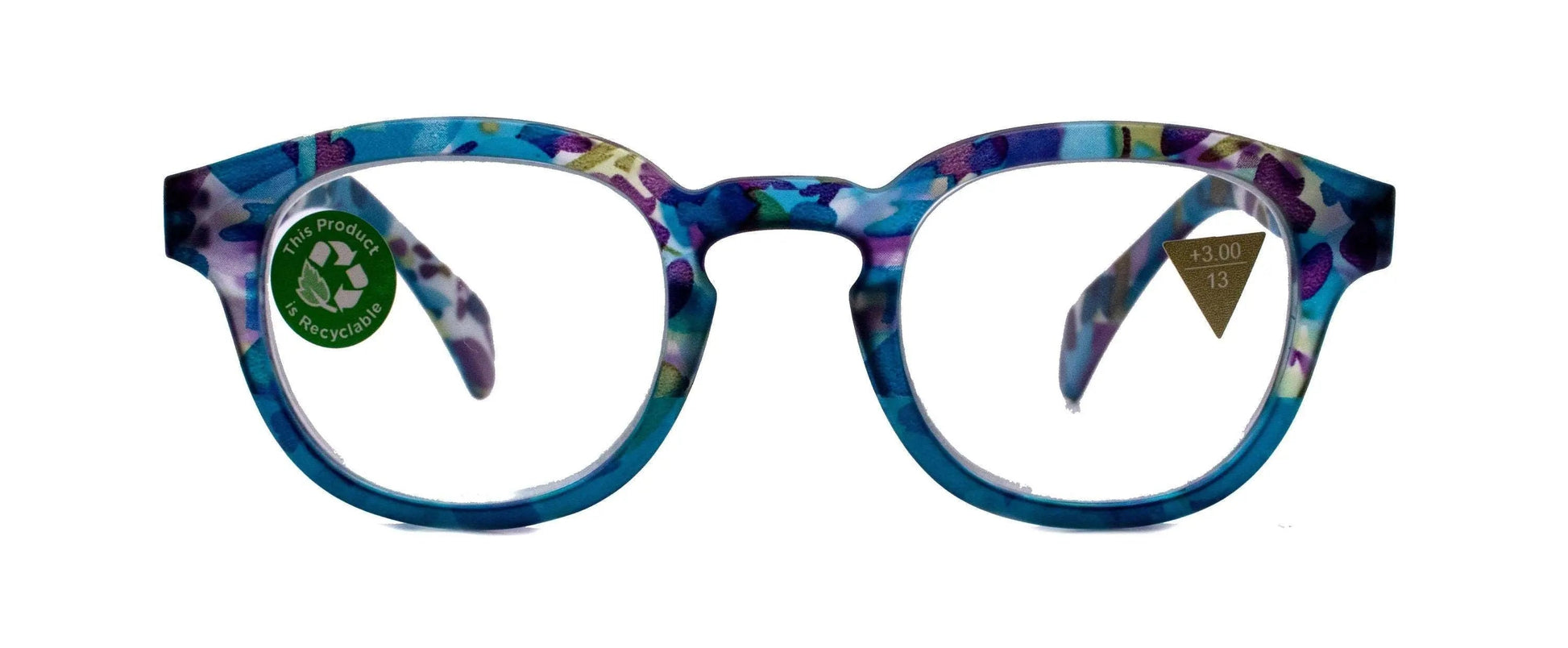 Autumn, (Premium) Reading Glasses, High End Readers +1.25 +1.50..+3.00 Round Style. Optical Frame (Blue, Purple Floral) NY Fifth Avenue.