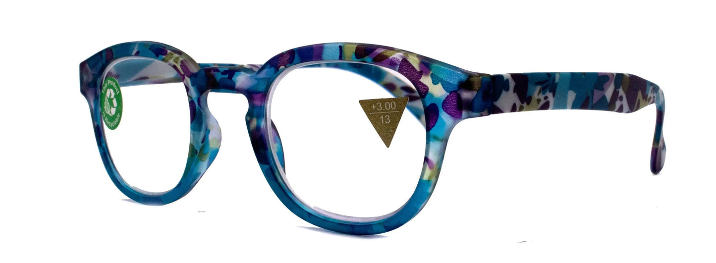 Autumn, (Premium) Reading Glasses, High End Readers +1.25 +1.50..+3.00 Round Style. Optical Frame (Blue, Purple Floral) NY Fifth Avenue.