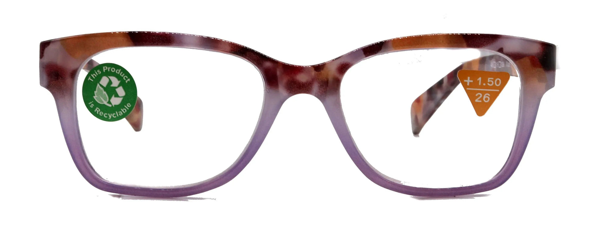 Aya, (Premium) Reading Glasses, High End Fashion Reader,+1.25 to +4 Magnifiers, (Purple n Brown Tortoise) Square Frame. NY Fifth Avenue.
